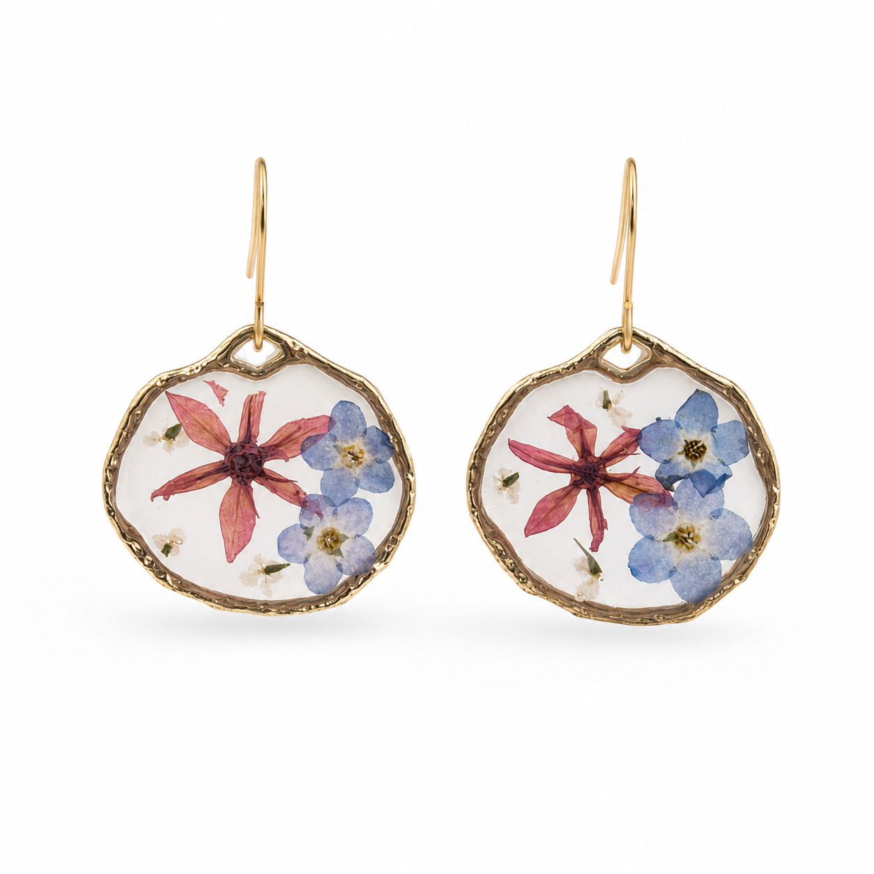 Forget-me-not mixed flower earrings in 18K gold