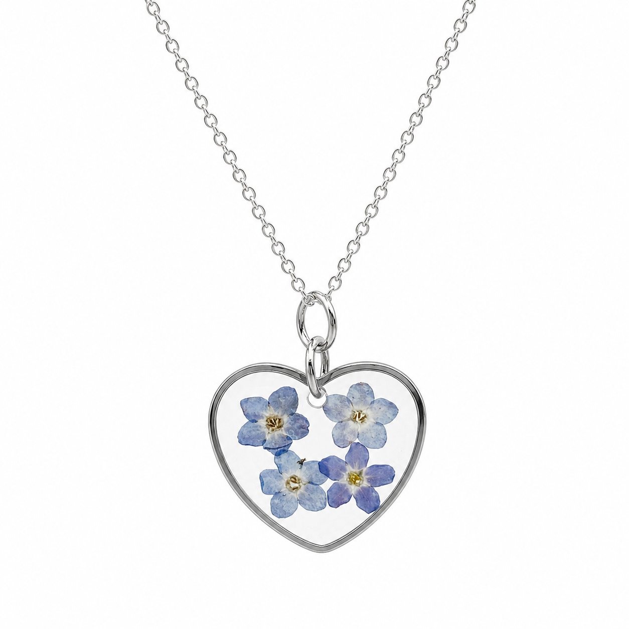 Forget-me-not heart necklace in silver