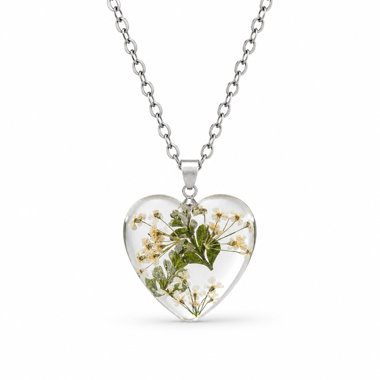July Babybreath Heart Shaped Necklace
