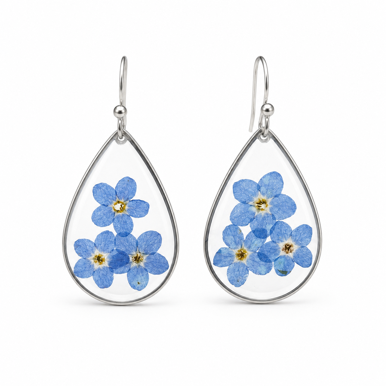 Forget-me-not teardrop earrings in silver