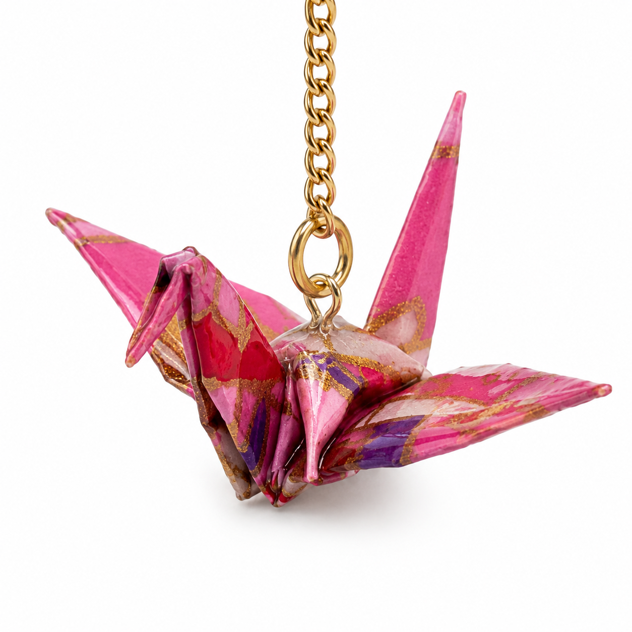 Pink Oragami Crane Long Dangle Earrings