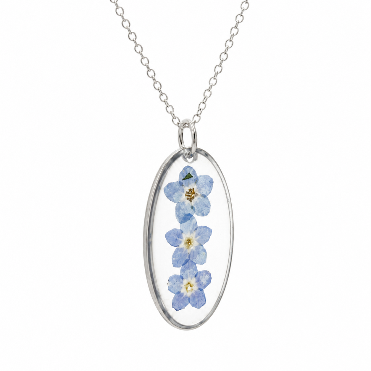 Forget-me-not oval necklace in silver