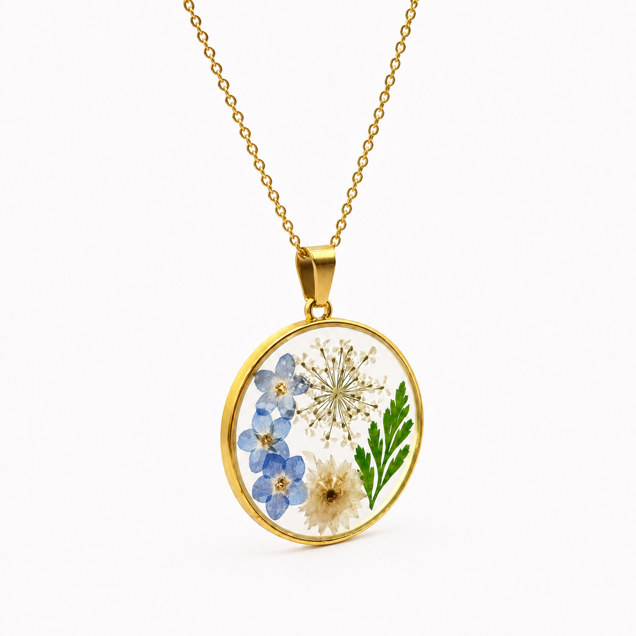 Forget-me-not Circular necklace in 18k gold