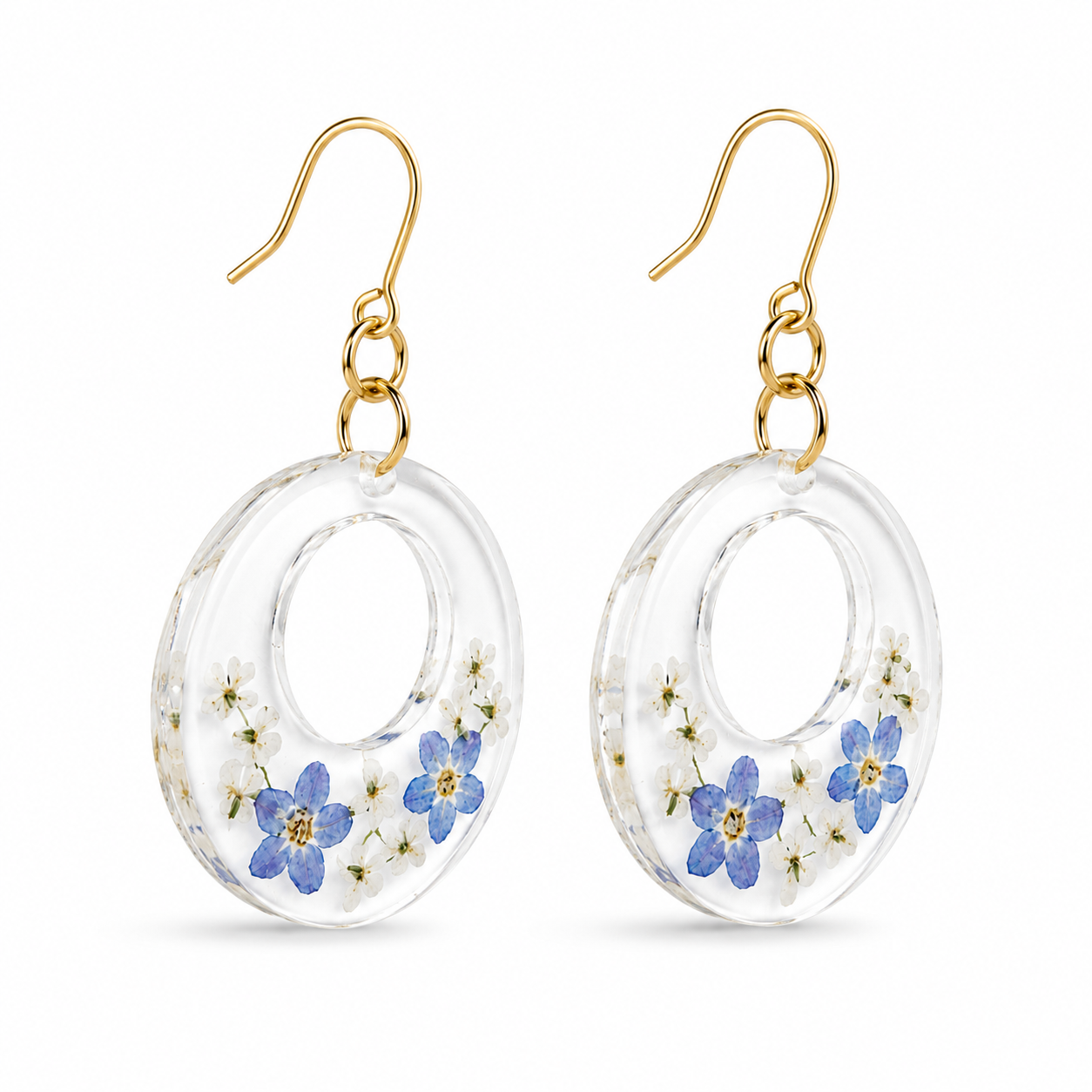 Forget-me-not open circle earrings in 18K gold