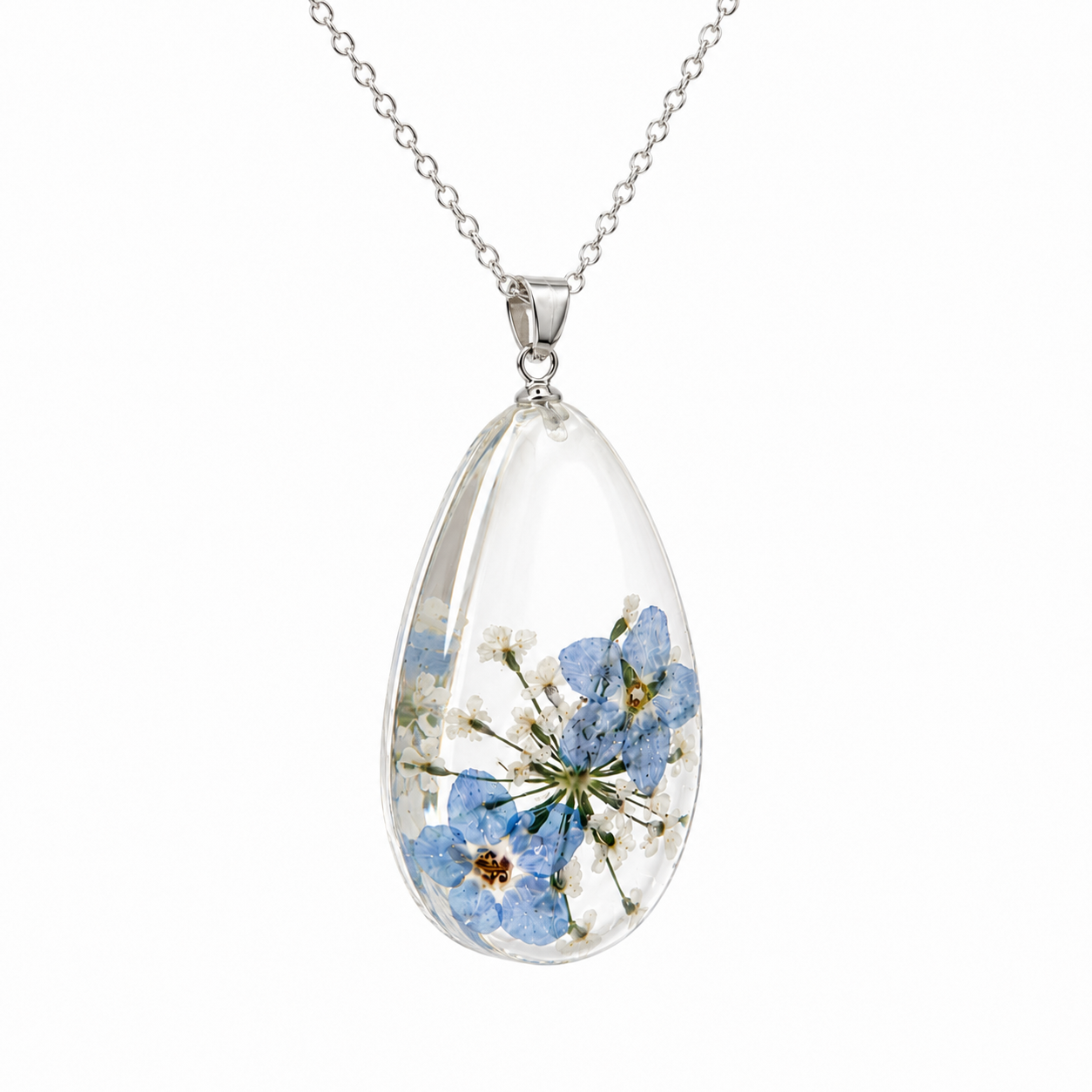 Large forget-me-not teardrop necklace