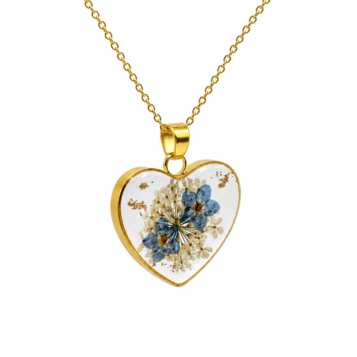 Forget-me-not heart necklace in 18k gold