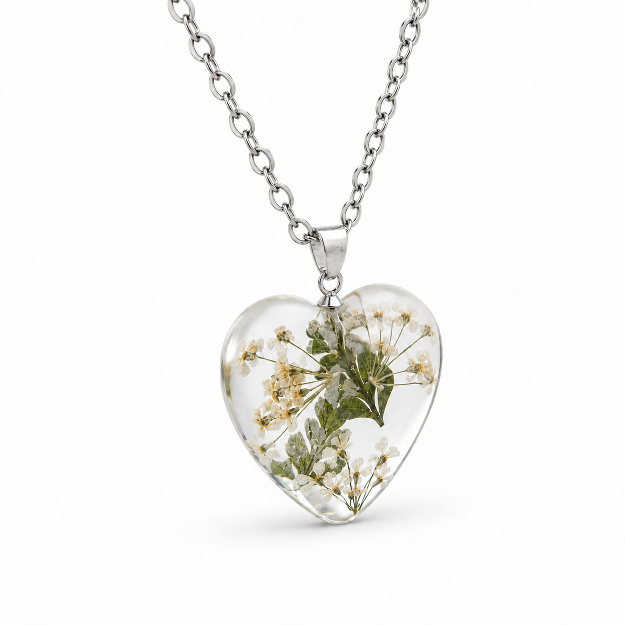 July Babybreath Heart Shaped Necklace