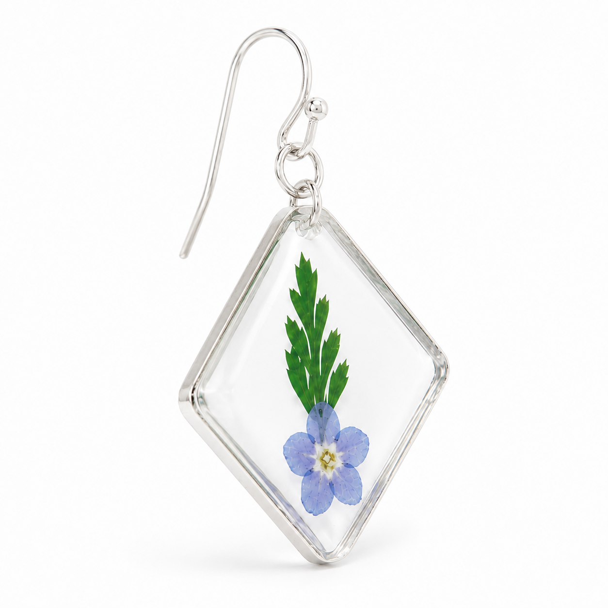 Forget-me-not diamond resin earrings in silver