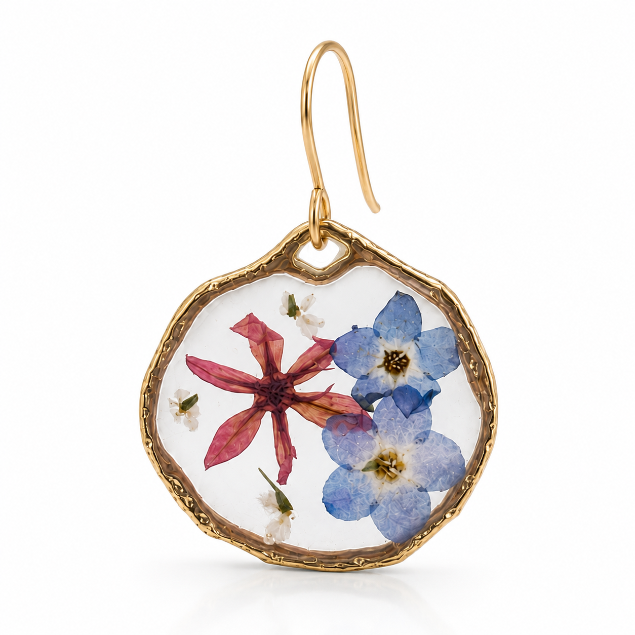 Forget-me-not mixed flower earrings in 18K gold