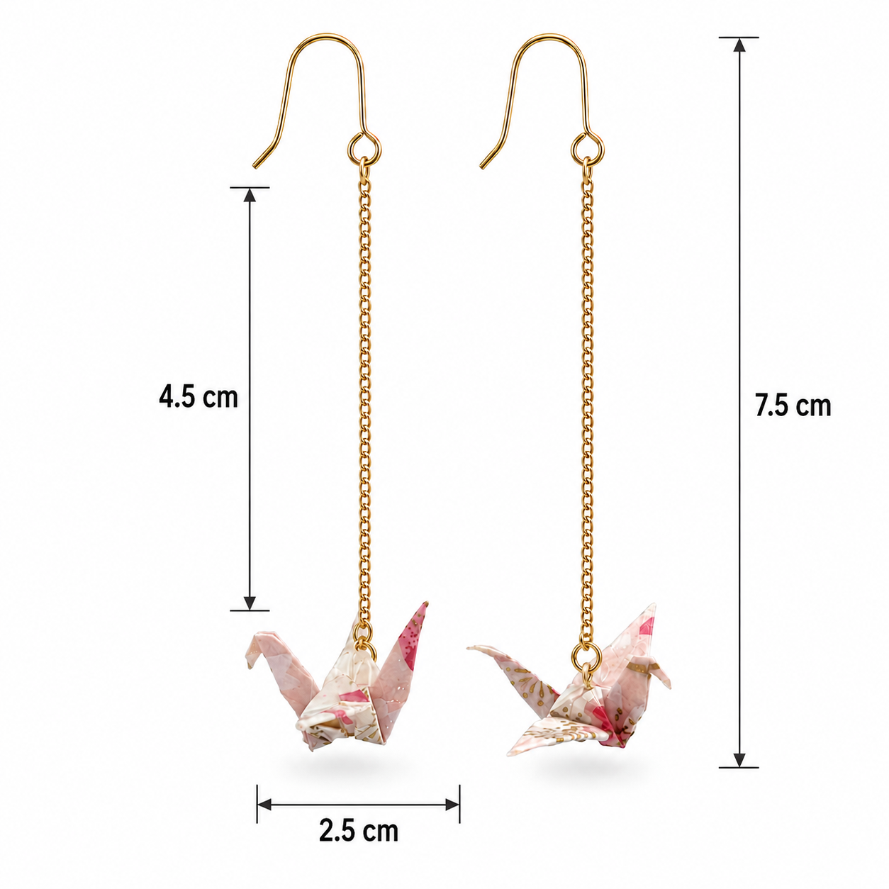 Light Pink Oragami Crane Long Dangle Earrings
