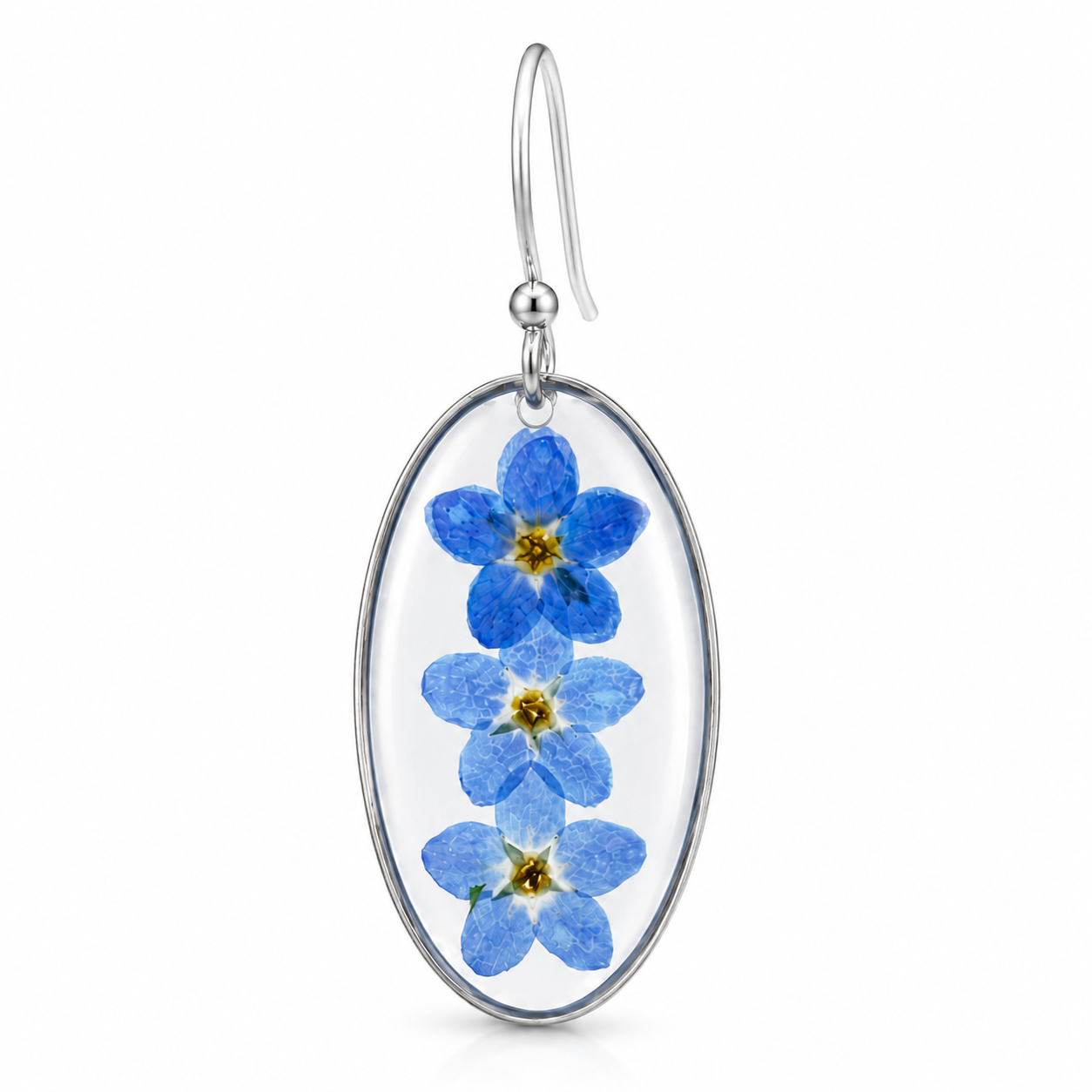 Forget-me-not oval resin earrings in silver
