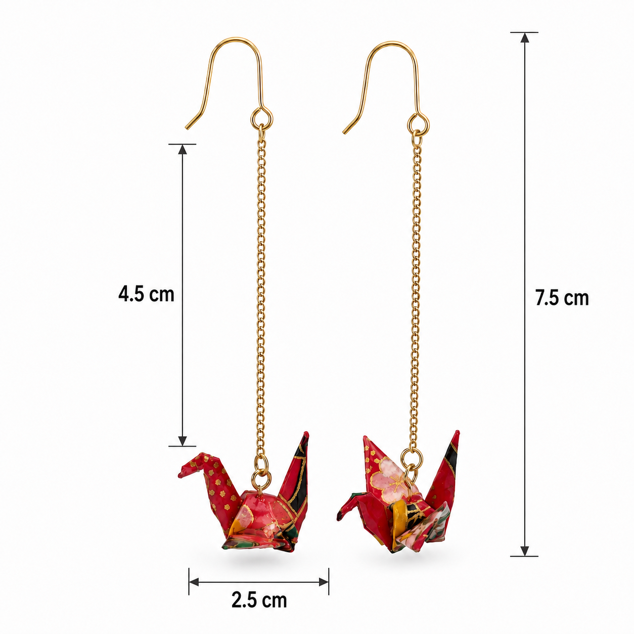 Red Oragami Crane Long Dangle Earrings