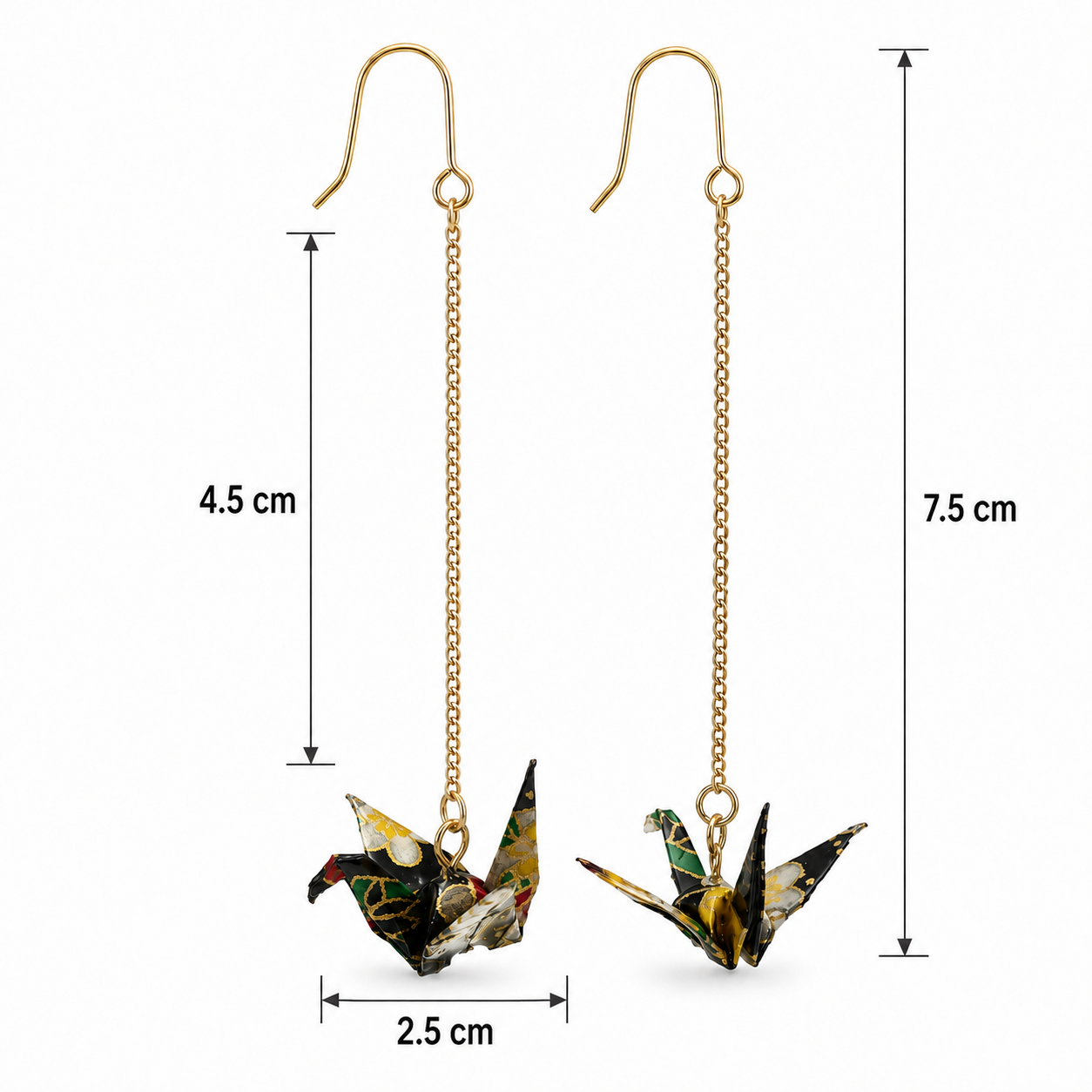 Black Oragami Crane Long Dangle Earrings