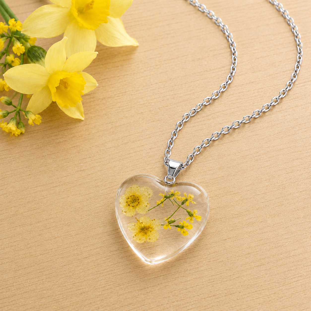 March Daffodil Heart Shaped Necklace