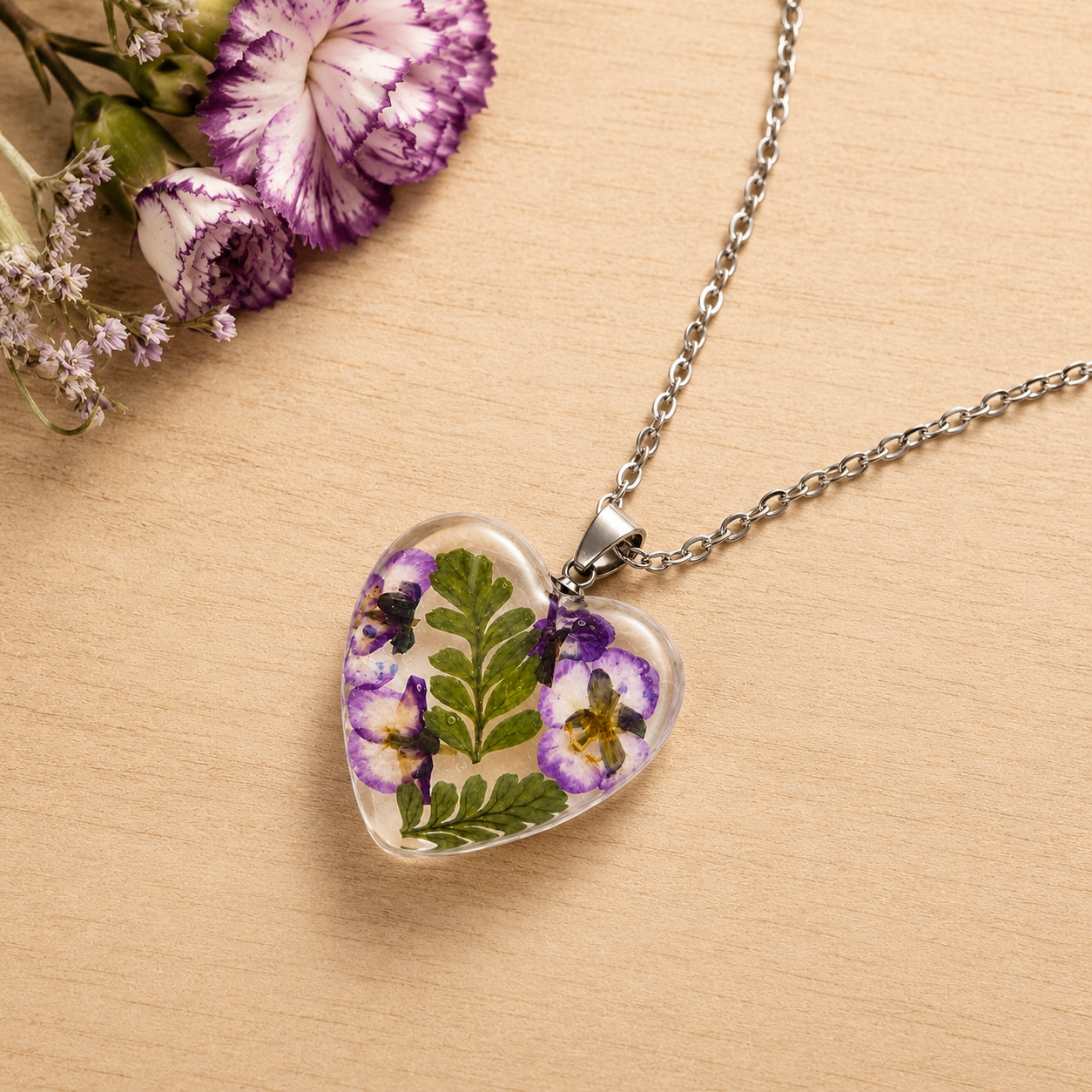 January Carnation Heart Shaped Necklace