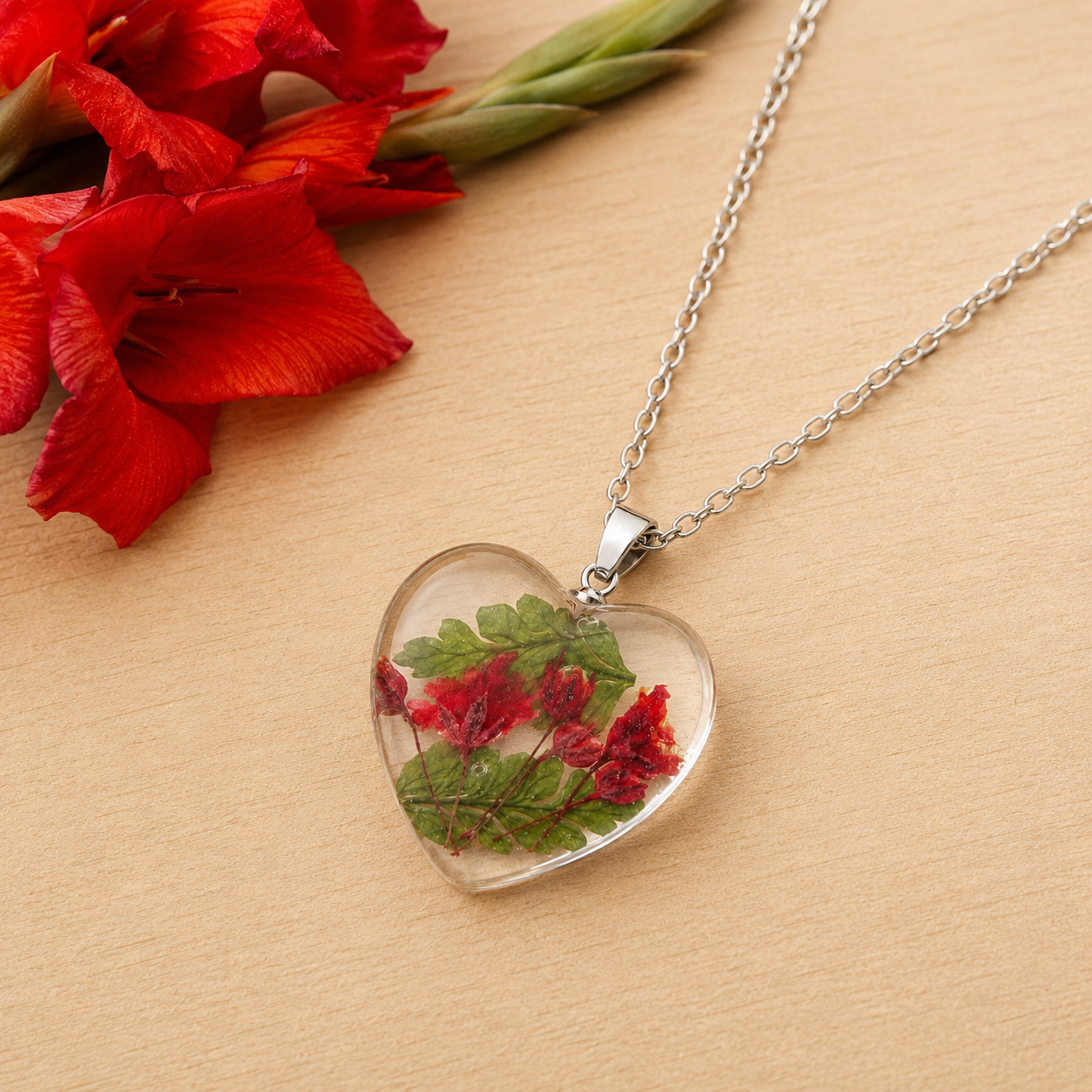 August Gladiolus Heart Shaped Necklace