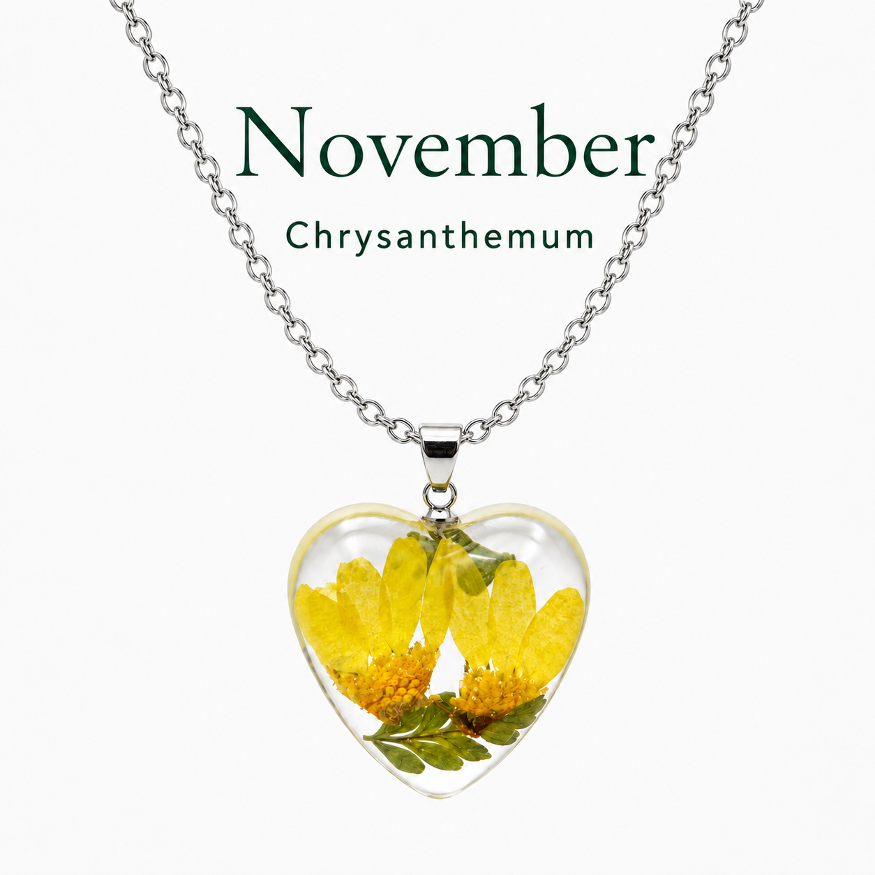 November chrysanthemum Heart Shaped Necklace
