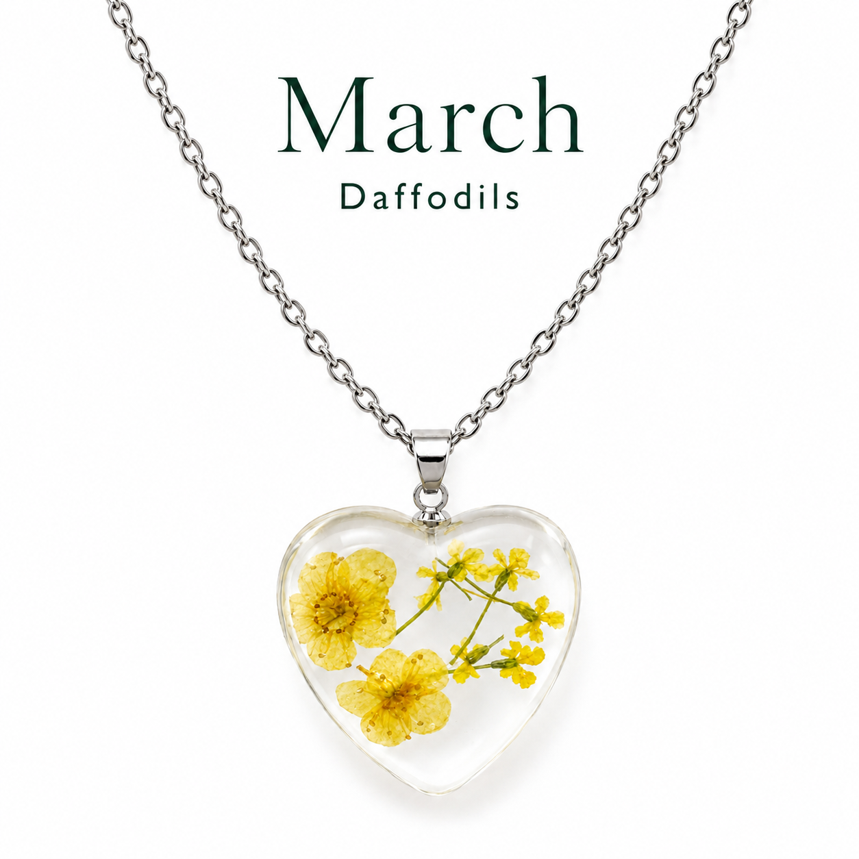 March Daffodil Heart Shaped Necklace