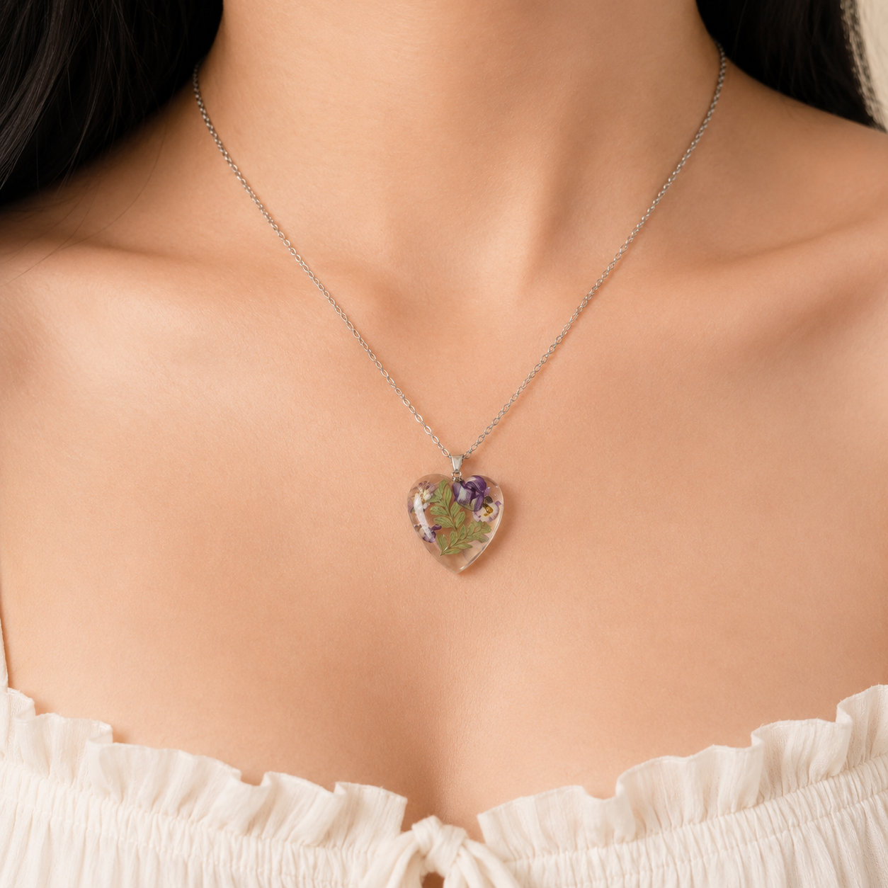 January Carnation Heart Shaped Necklace