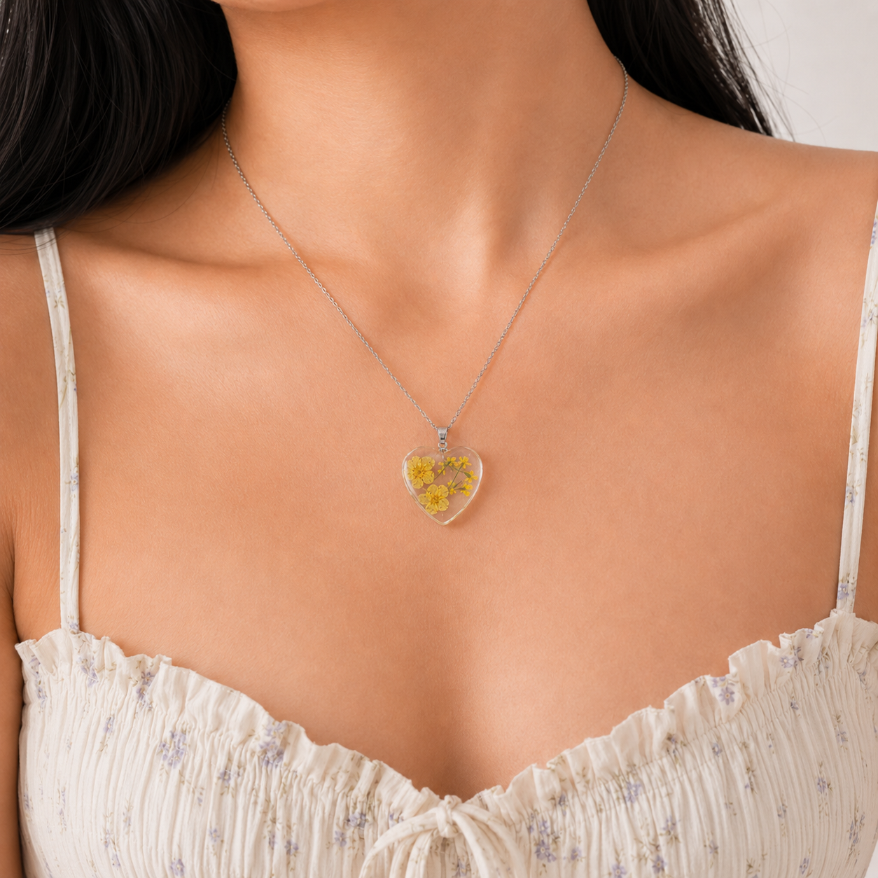 March Daffodil Heart Shaped Necklace