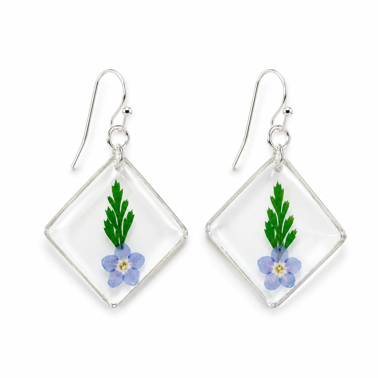 Forget-me-not diamond resin earrings in silver