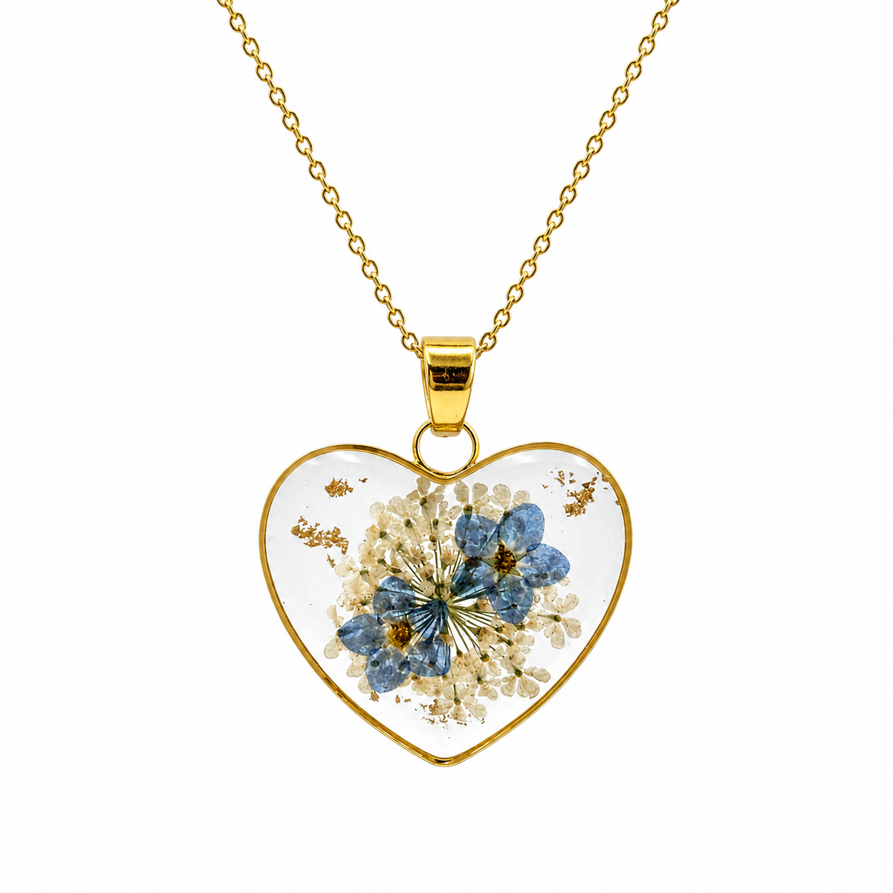 Forget-me-not heart necklace in 18k gold