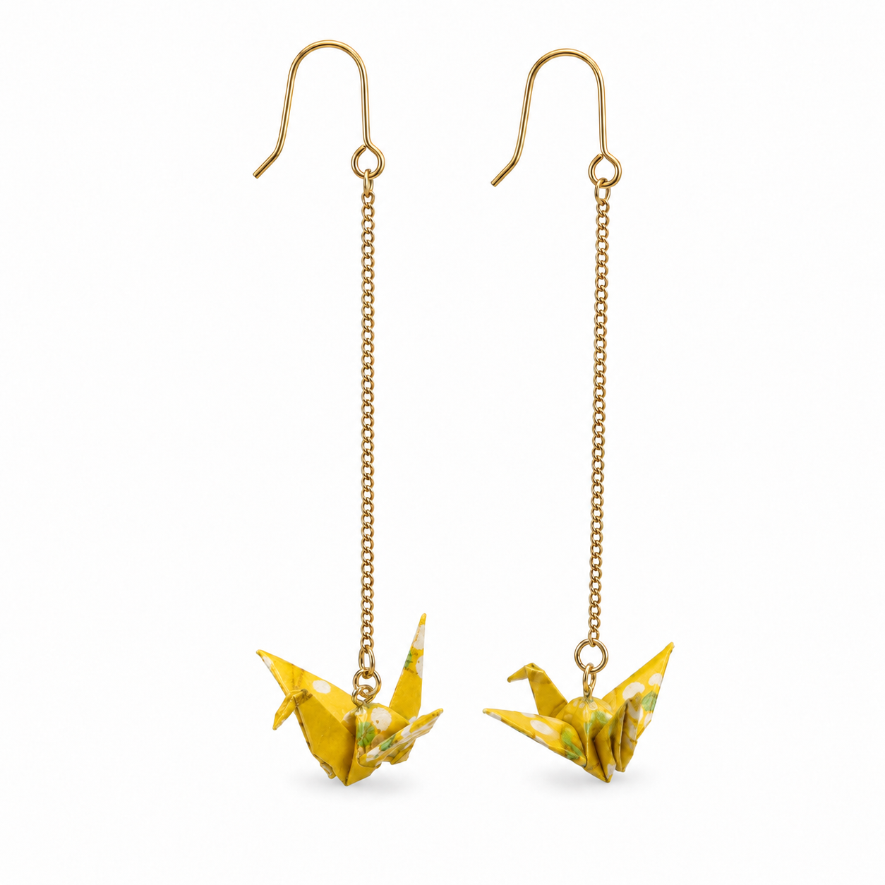 Yellow Oragami Crane Long Dangle Earrings