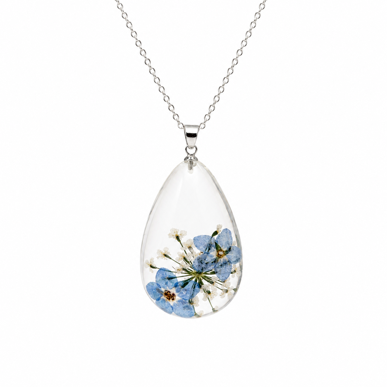 Large forget-me-not teardrop necklace
