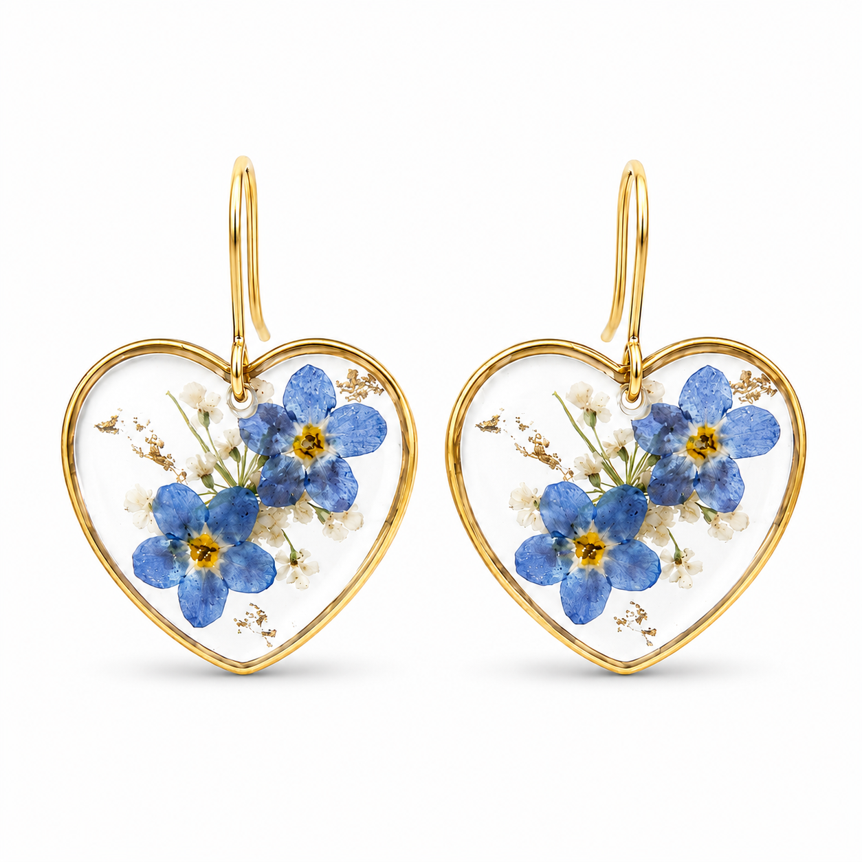 Forget-me-not heart earrings in 18K gold