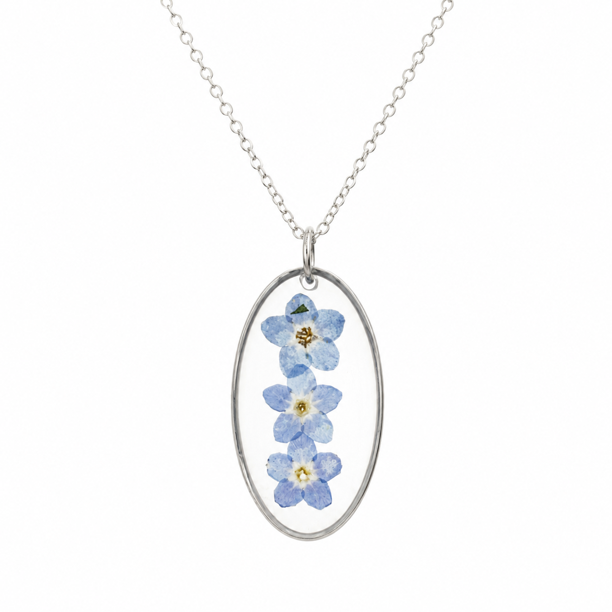 Forget-me-not oval necklace in silver