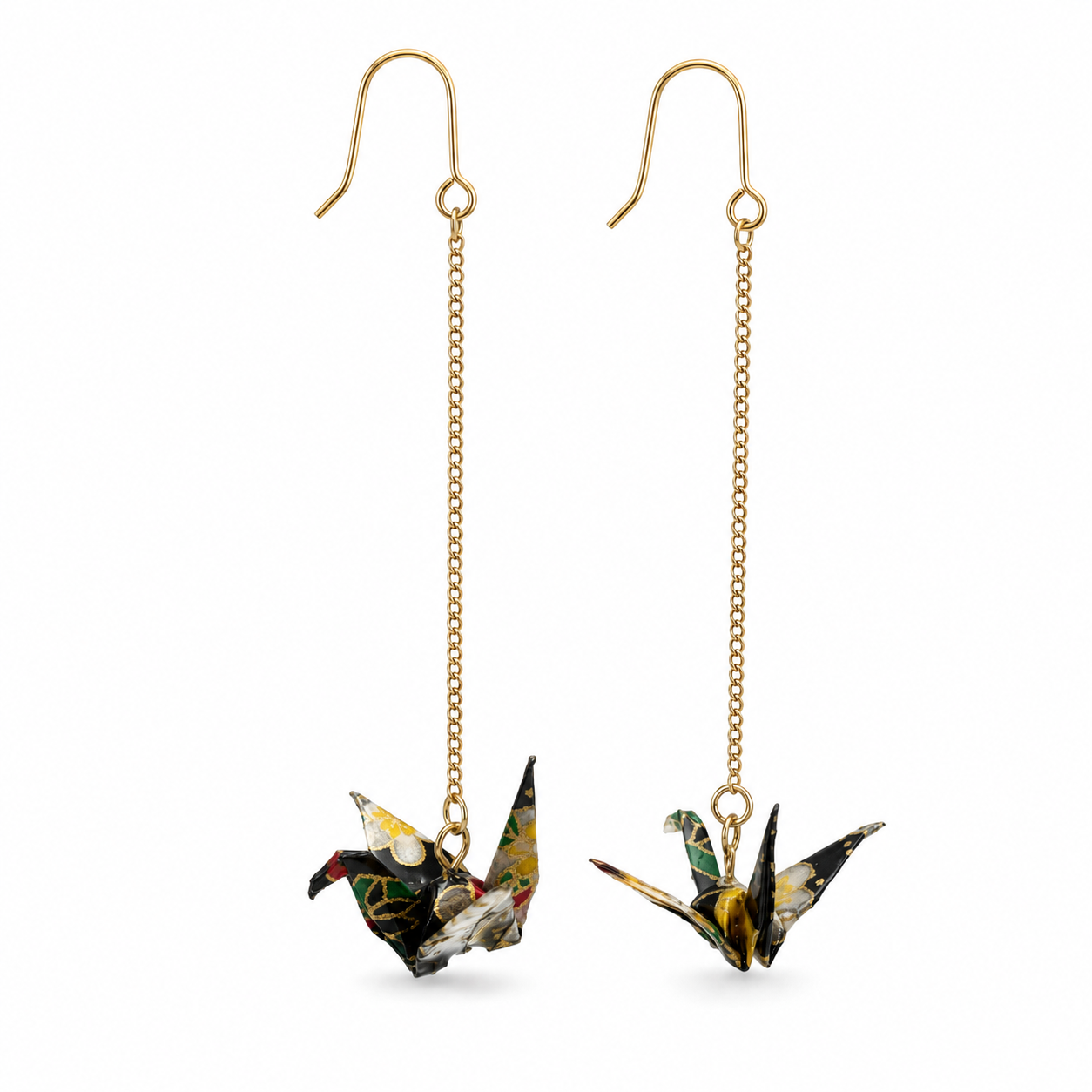 Black Oragami Crane Long Dangle Earrings