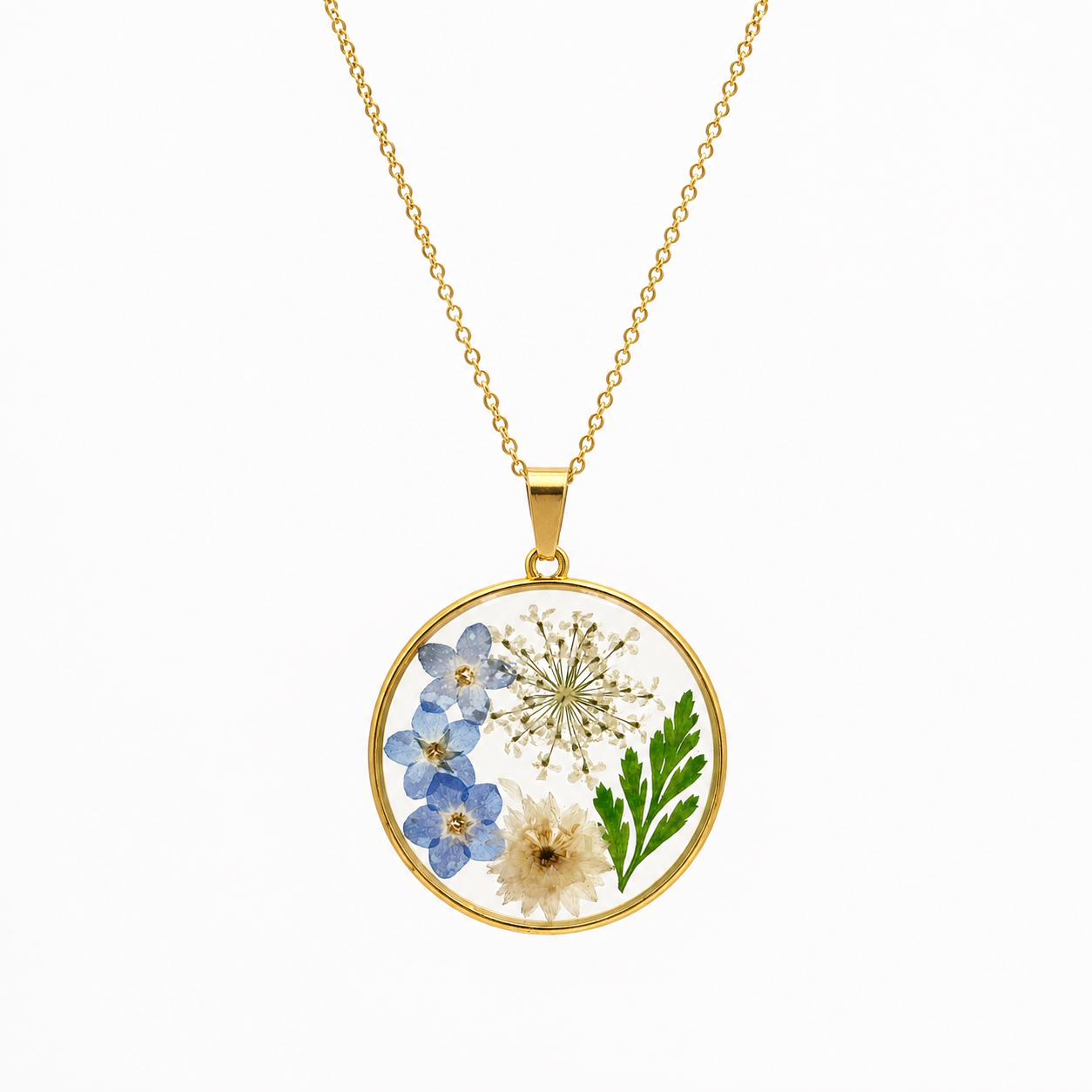 Forget-me-not Circular necklace in 18k gold