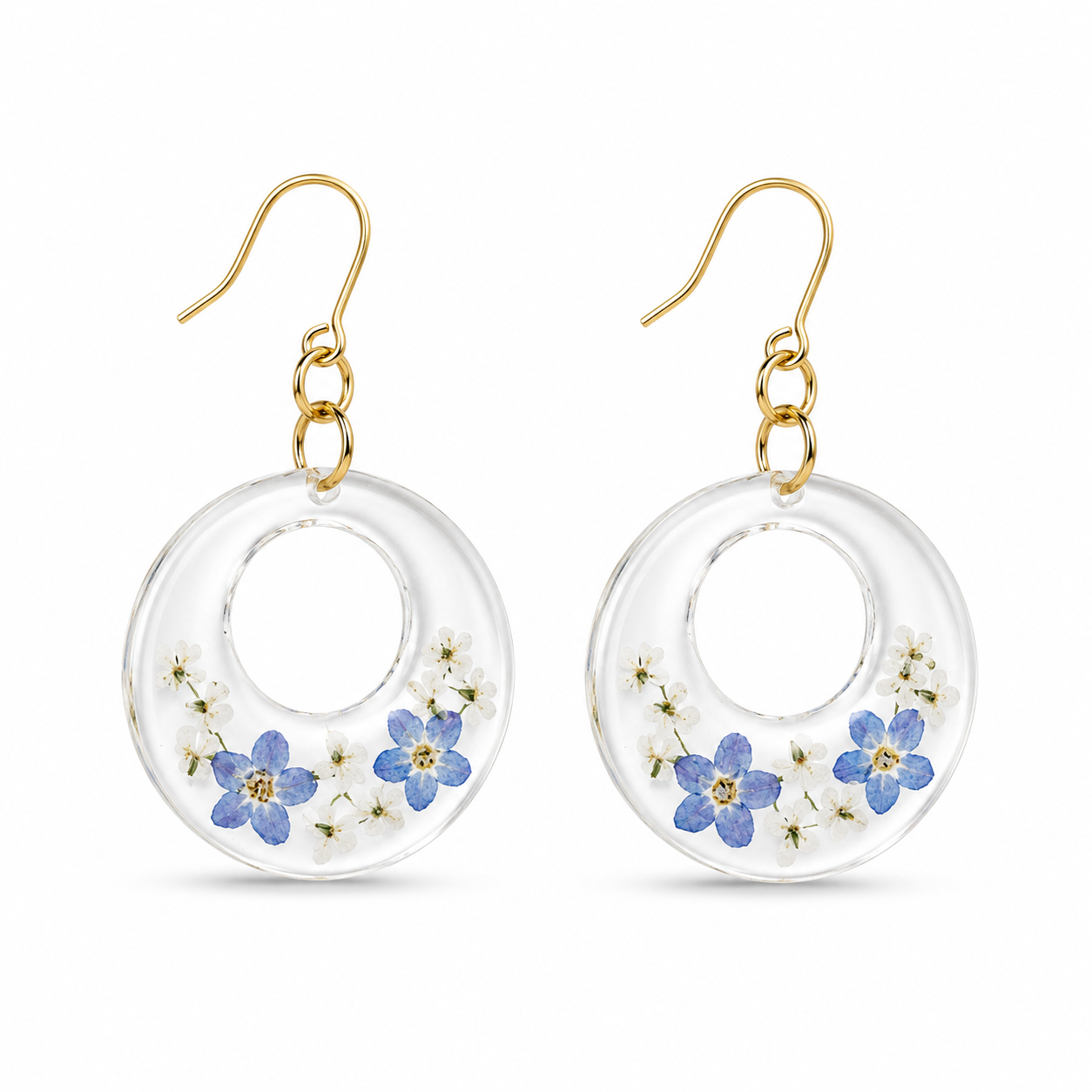 Forget-me-not open circle earrings in 18K gold