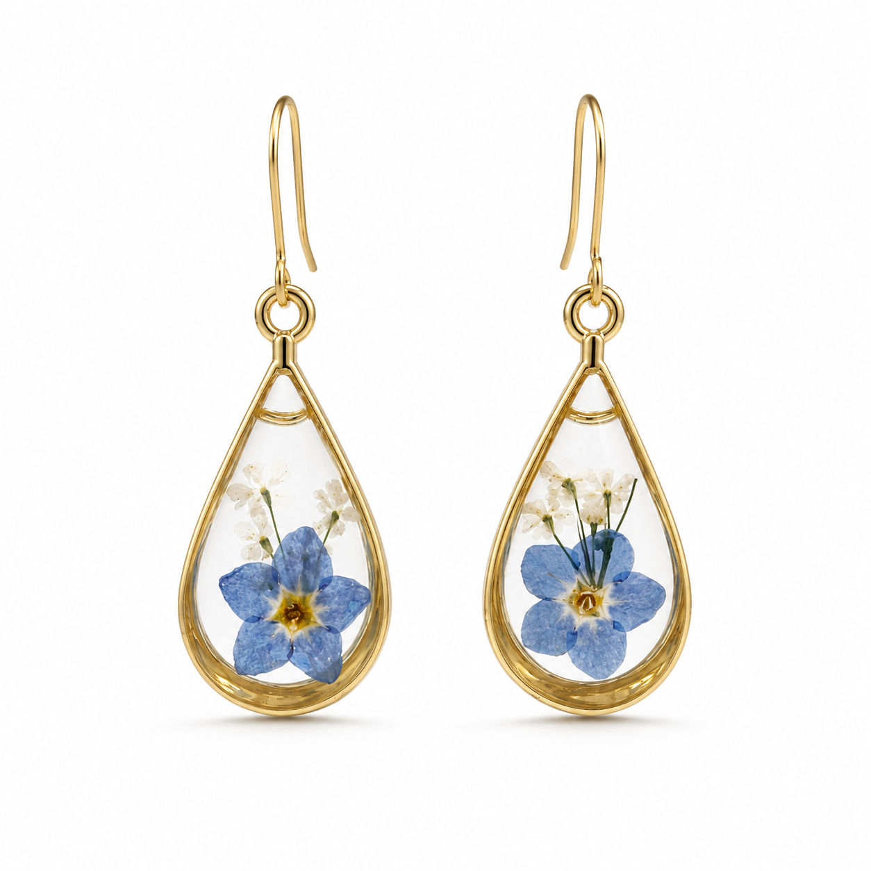 Forget-me-not teardrop earrings in 18K gold