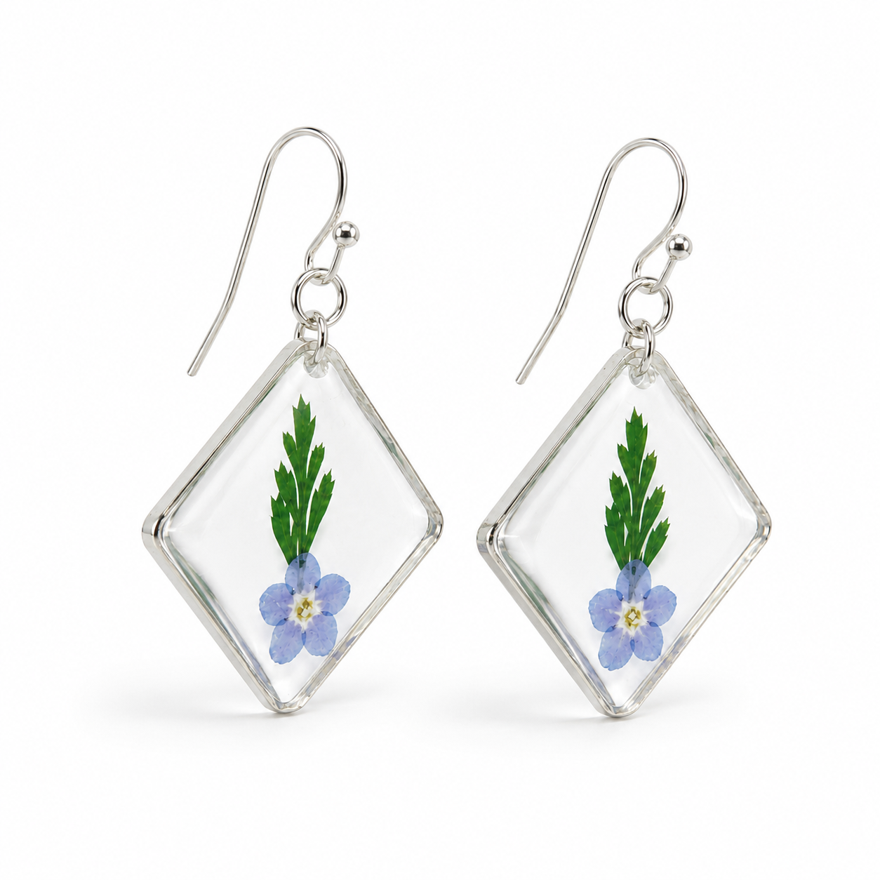 Forget-me-not diamond resin earrings in silver