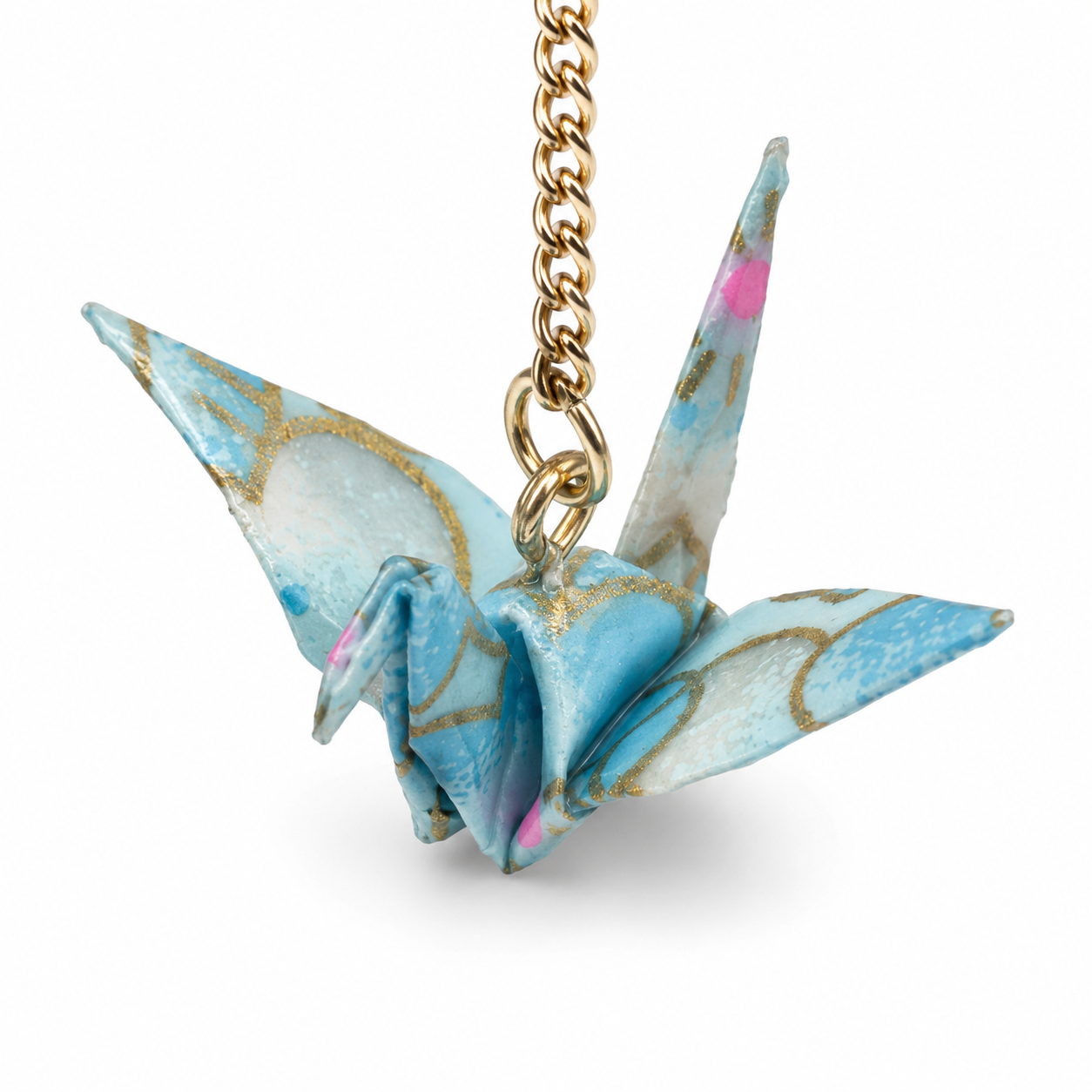 Blue Oragami Crane Long Dangle Earrings