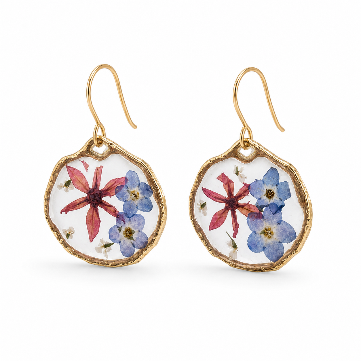 Forget-me-not mixed flower earrings in 18K gold