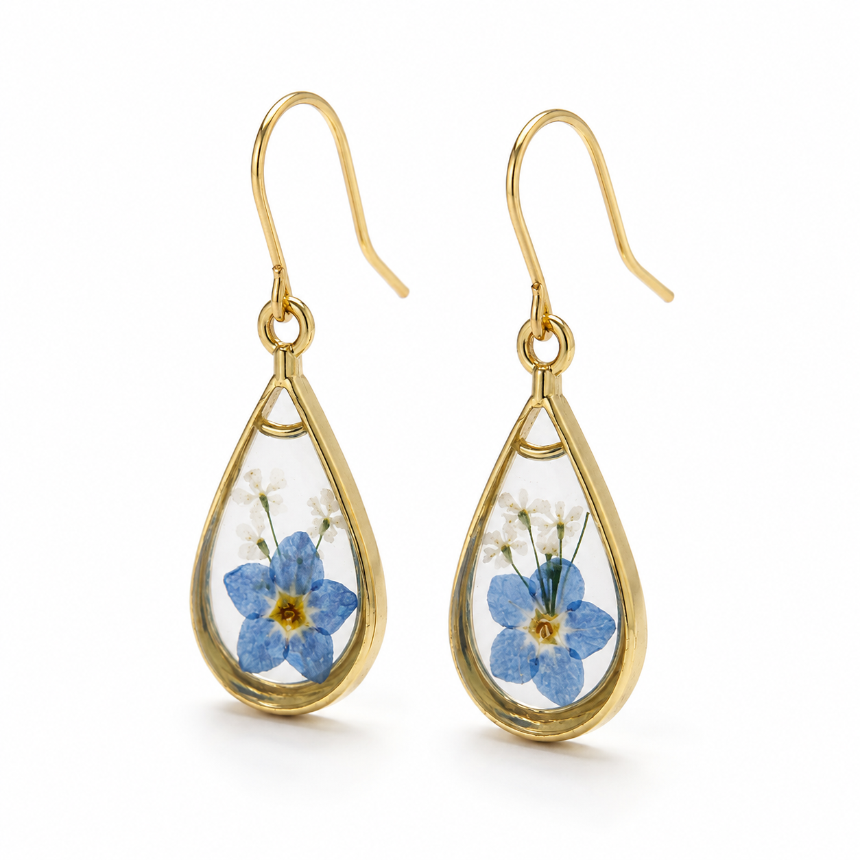 Forget-me-not teardrop earrings in 18K gold