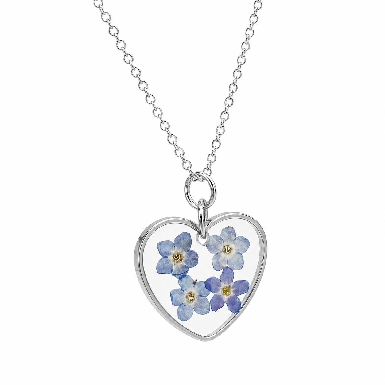 Forget-me-not heart necklace in silver