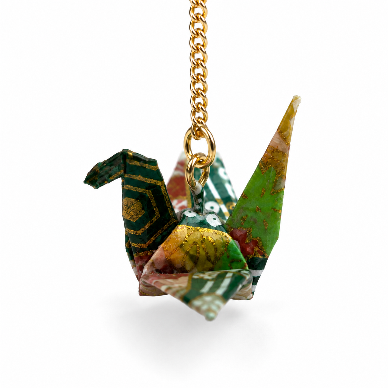 Green Oragami Crane Long Dangle Earrings