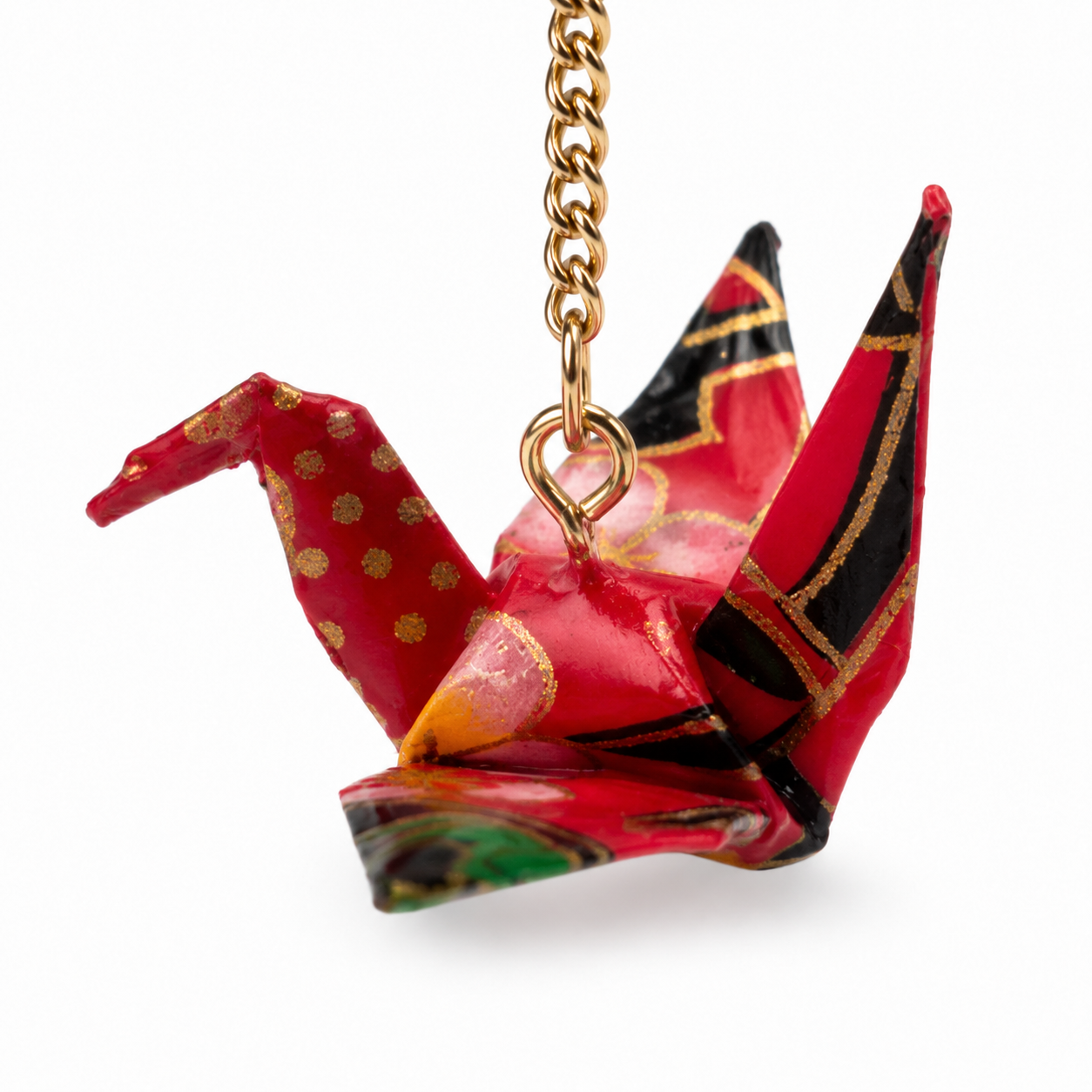 Red Oragami Crane Long Dangle Earrings