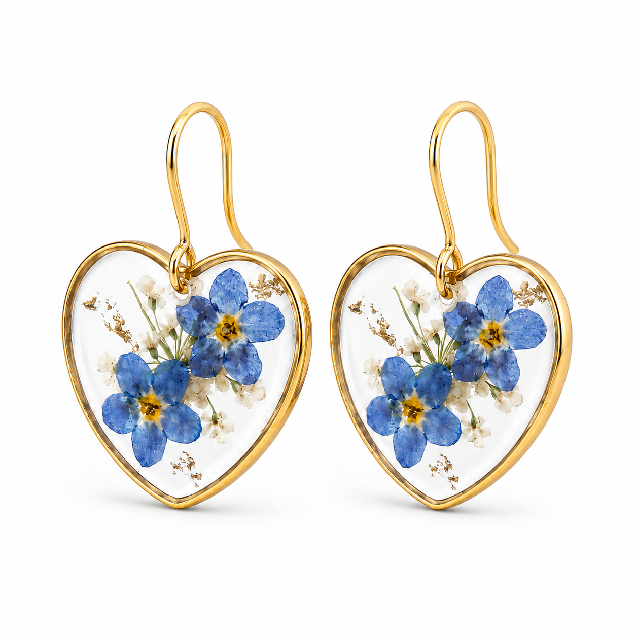 Forget-me-not heart earrings in 18K gold
