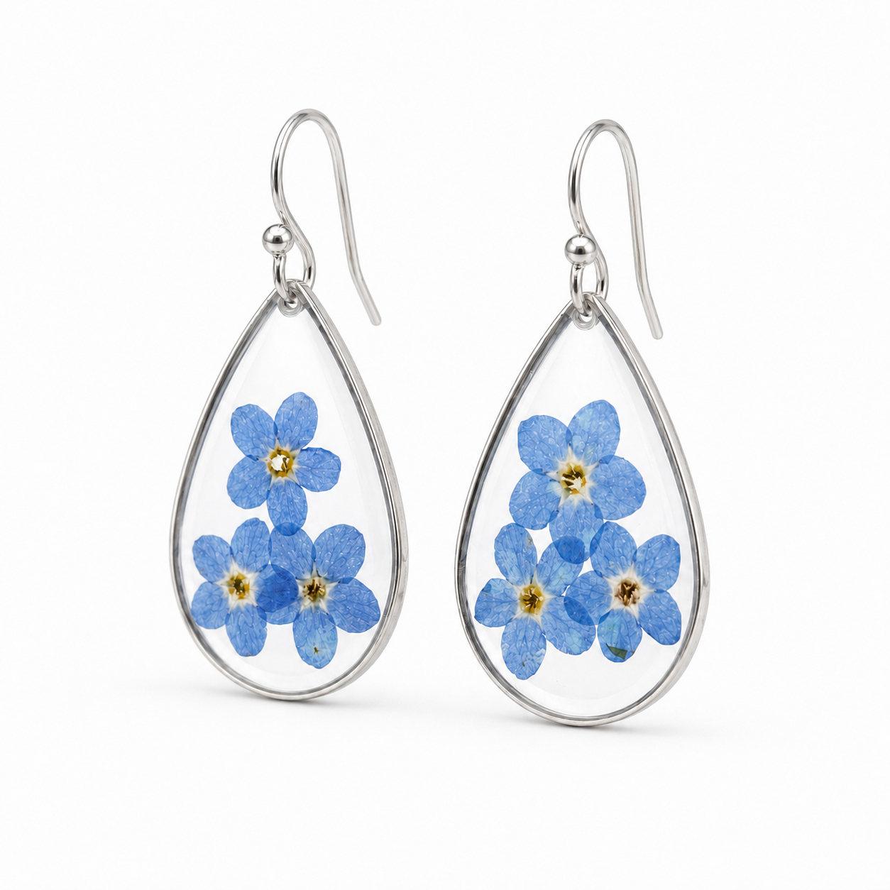 Forget-me-not teardrop earrings in silver