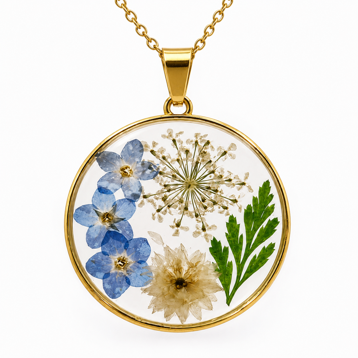 Forget-me-not Circular necklace in 18k gold