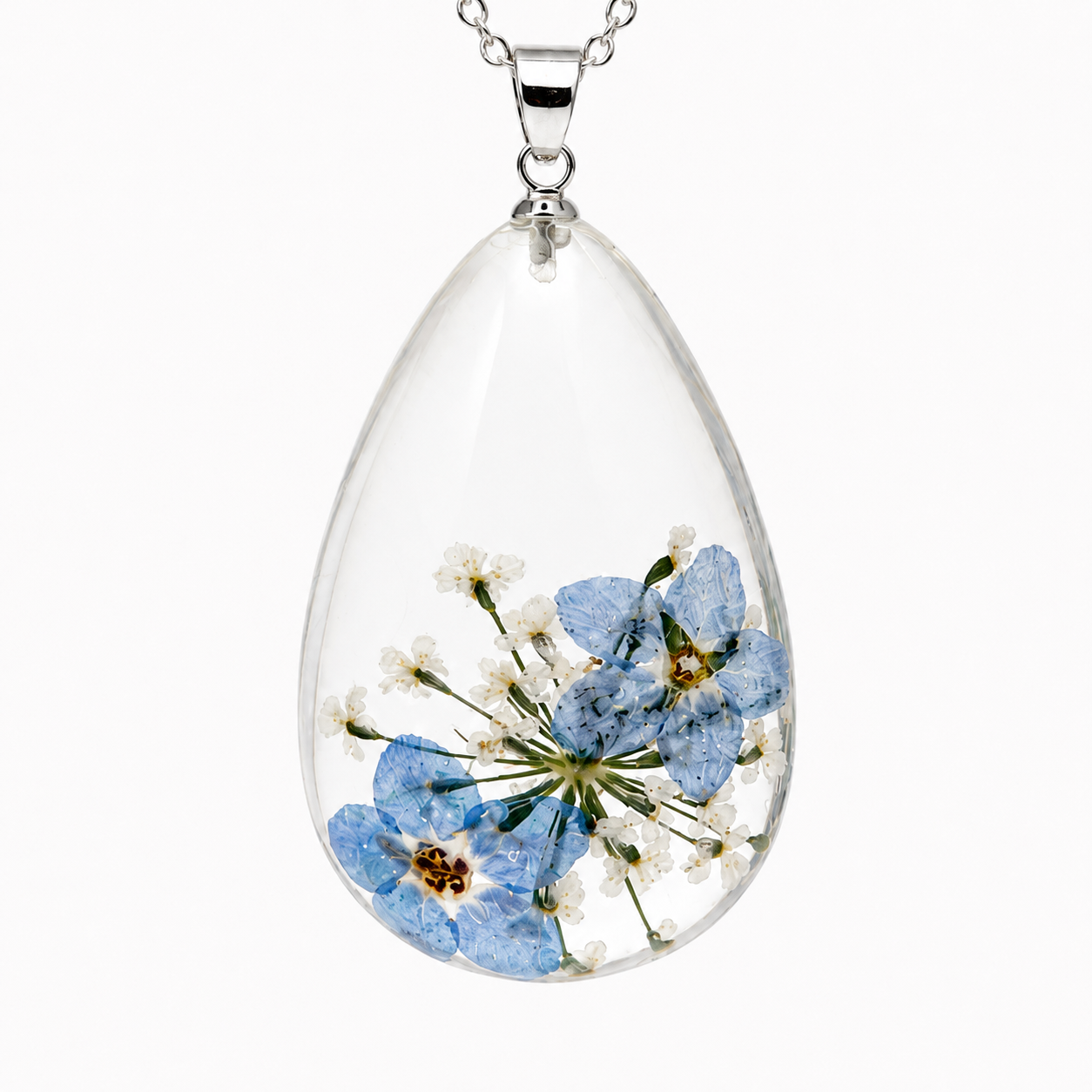 Large forget-me-not teardrop necklace
