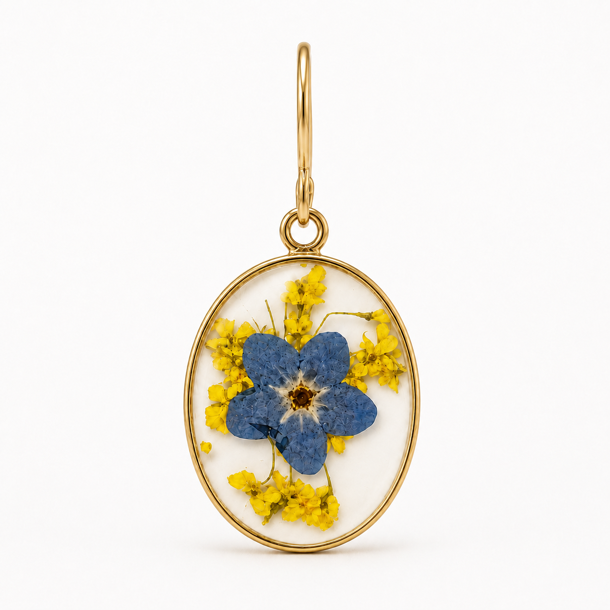 Forget-me-not white oval earrings in 18K gold