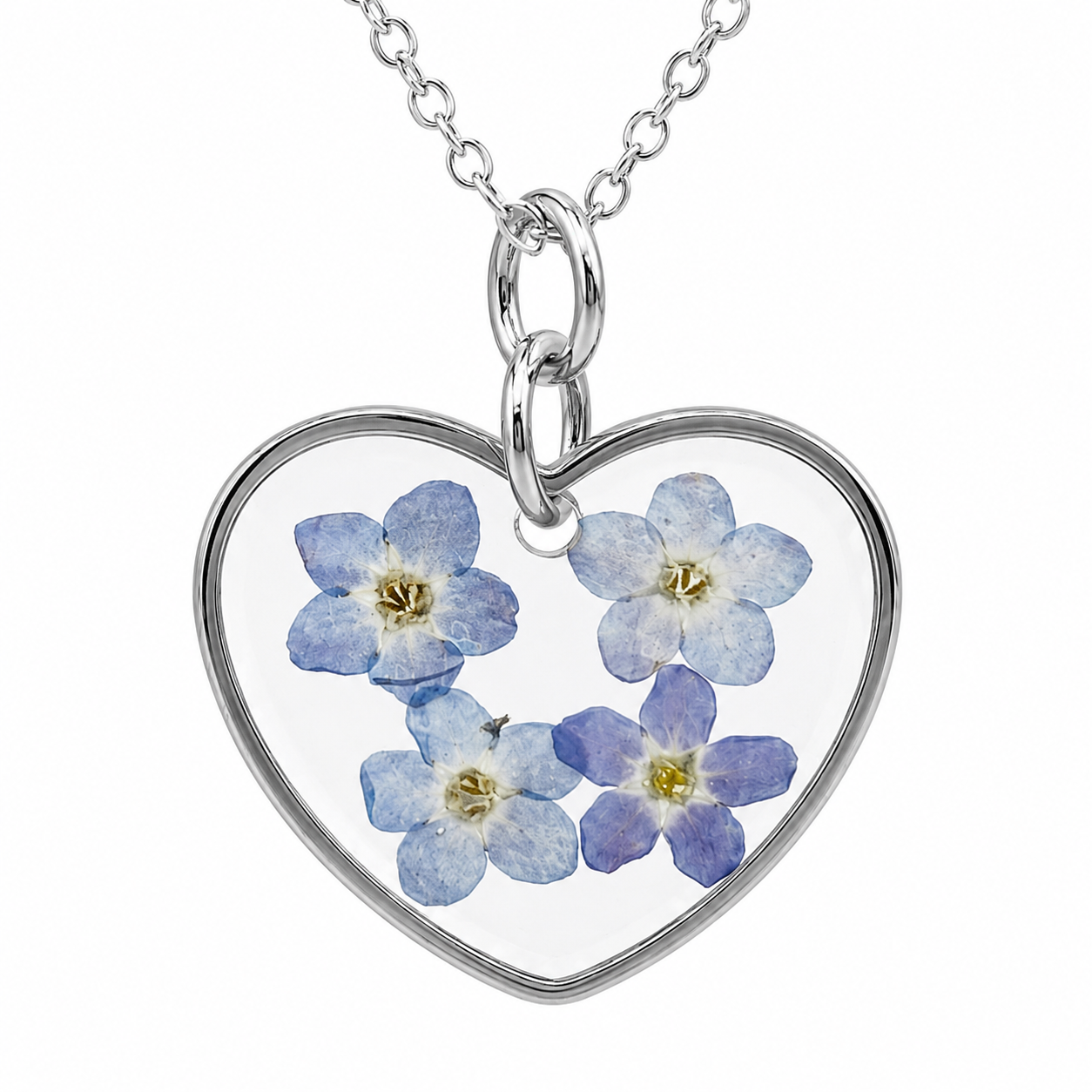 Forget-me-not heart necklace in silver