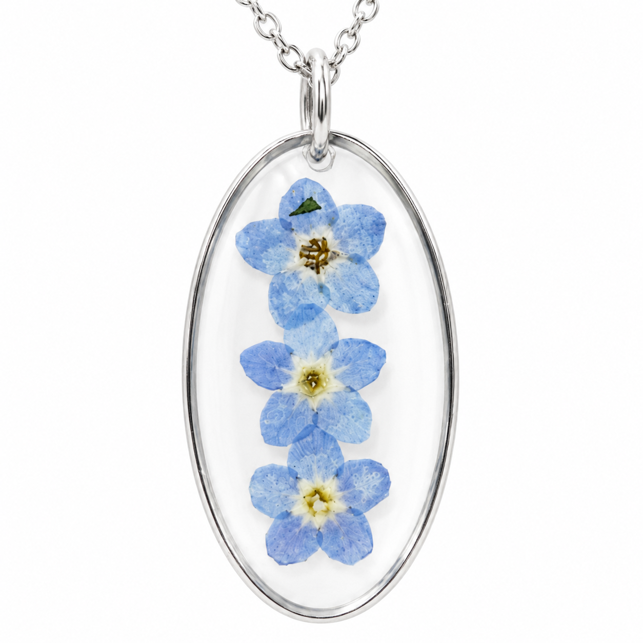 Forget-me-not oval necklace in silver