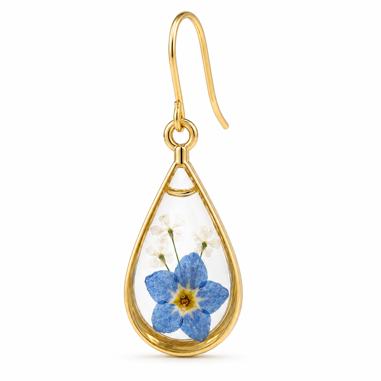 Forget-me-not teardrop earrings in 18K gold