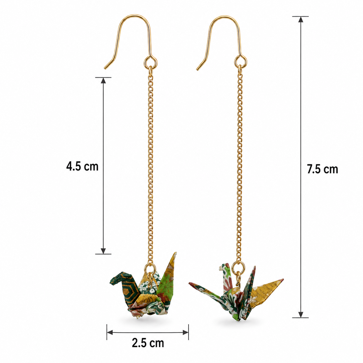 Green Oragami Crane Long Dangle Earrings